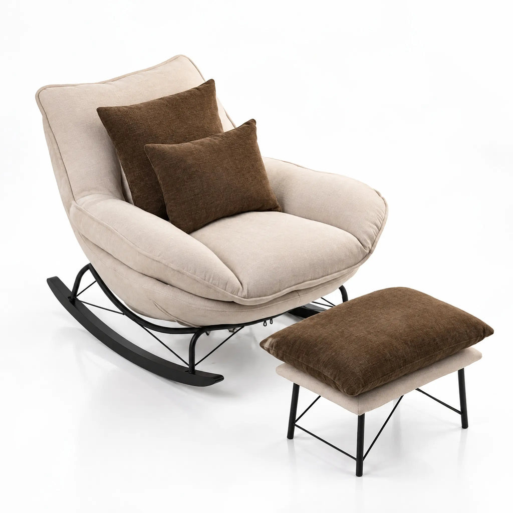 Fauteuil à bascule beige avec repose-pieds