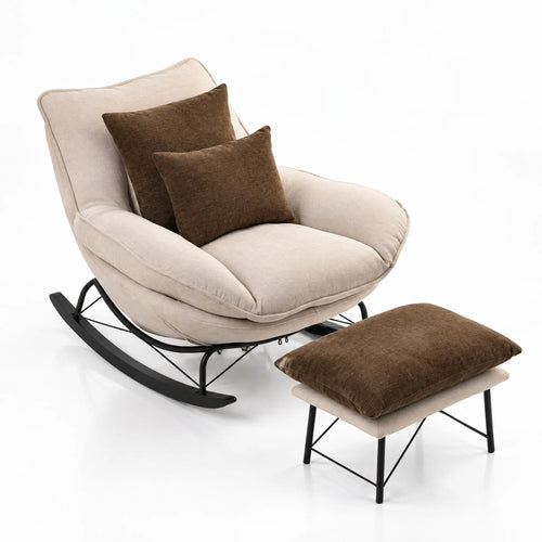Fauteuil à bascule beige avec repose-pieds