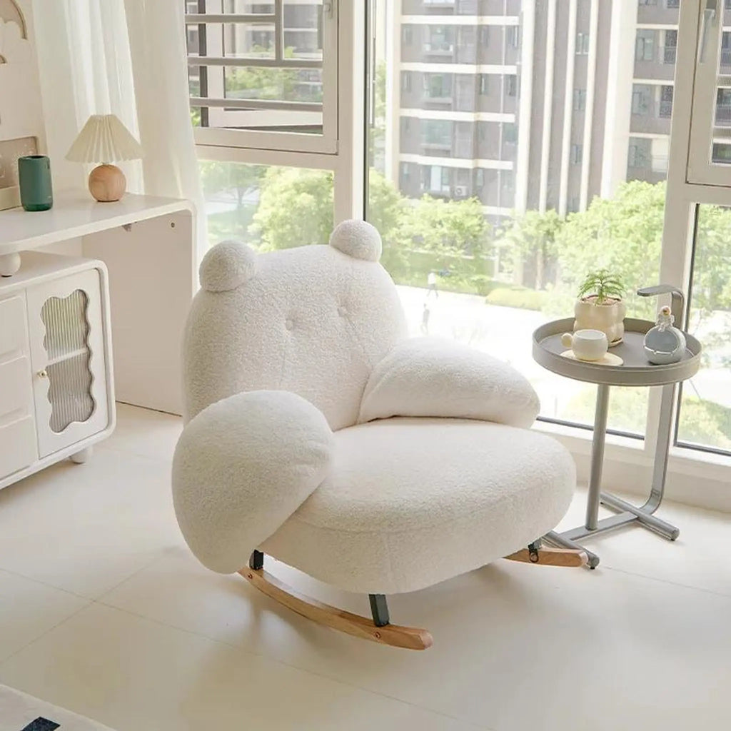 Fauteuil à bascule bouclé blanc