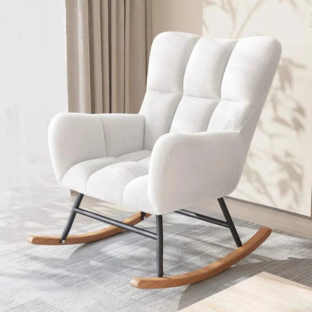Fauteuil à bascule bouclette blanc