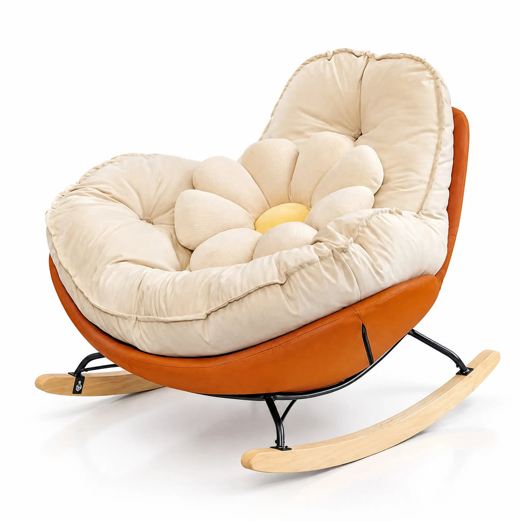 Fauteuil à bascule coque orange et coussin crème