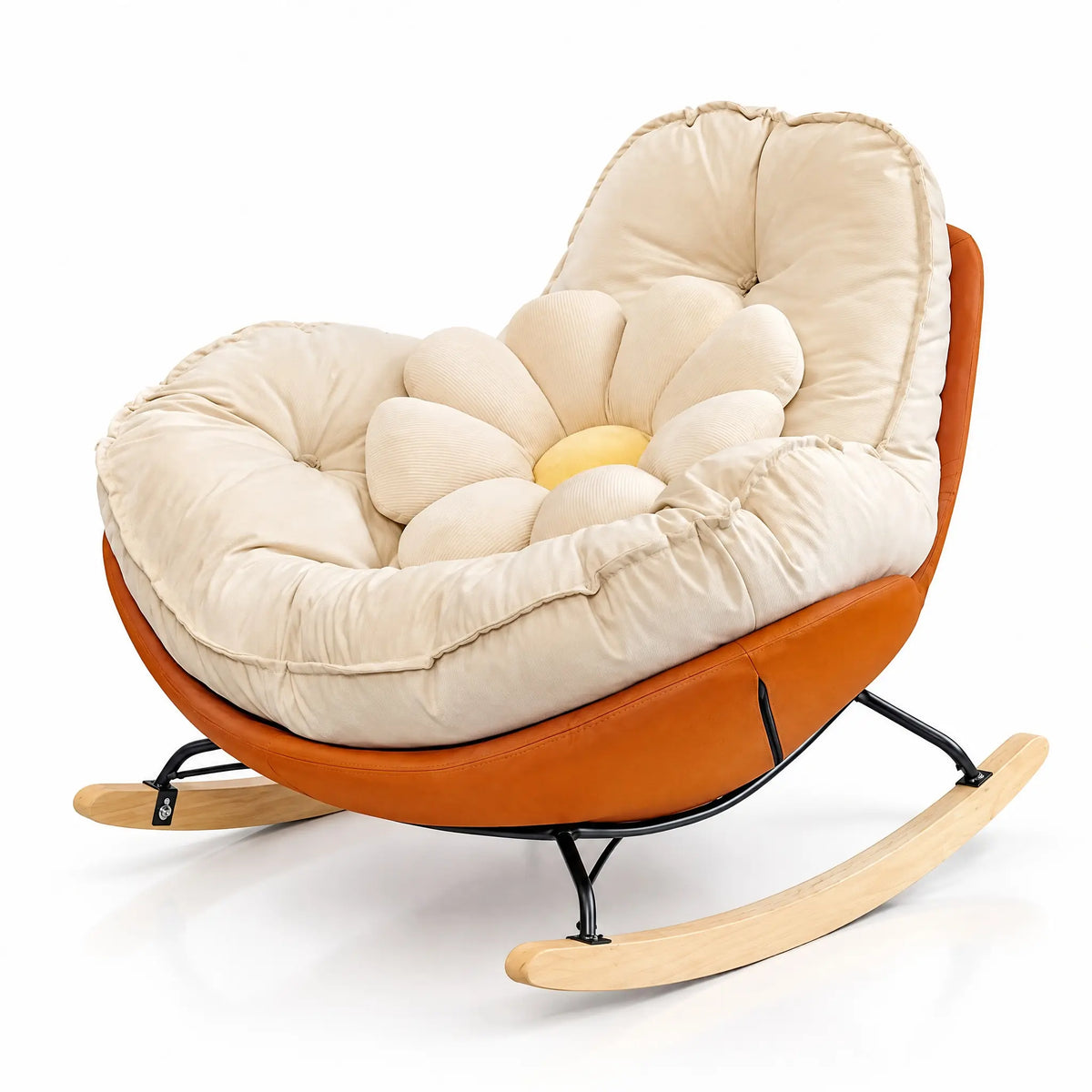 Fauteuil à bascule coque orange et coussin crème