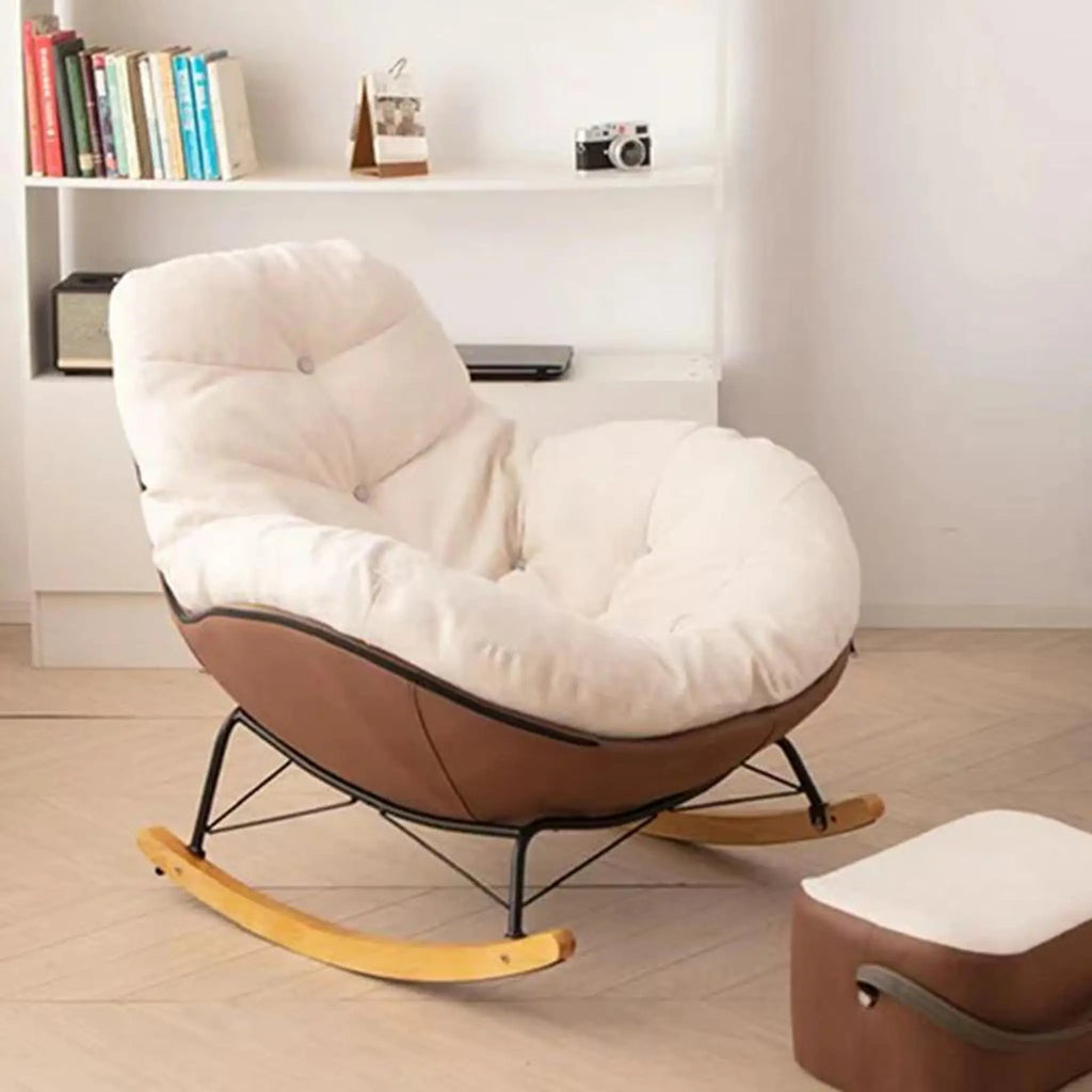 Fauteuil à bascule coton blanc cassé avec repose-pieds