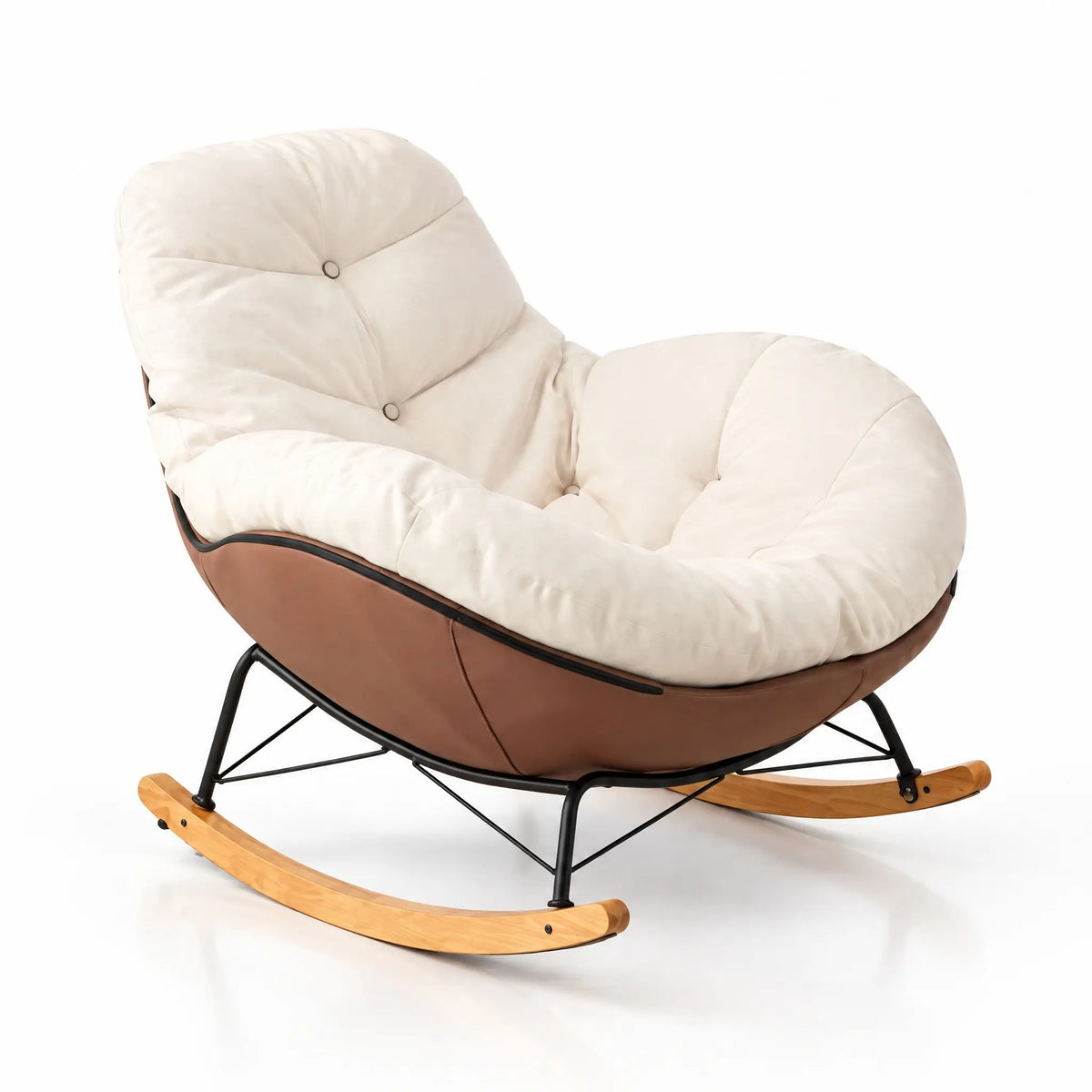 Fauteuil à bascule coton blanc cassé avec repose-pieds