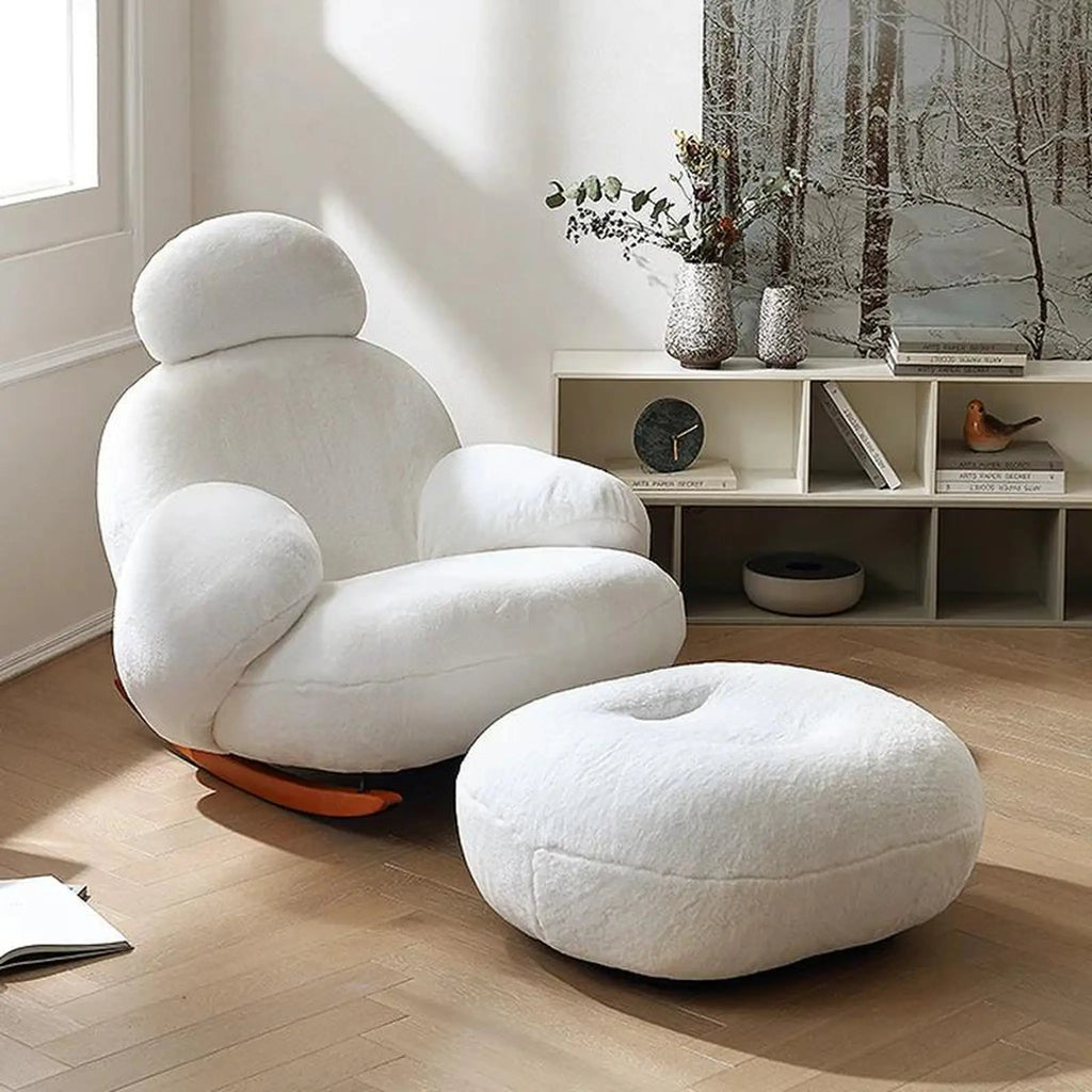 Fauteuil à bascule flanelle blanc avec pouf