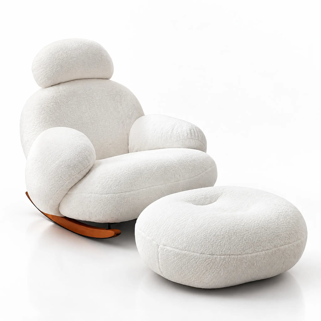 Fauteuil à bascule flanelle blanc avec pouf