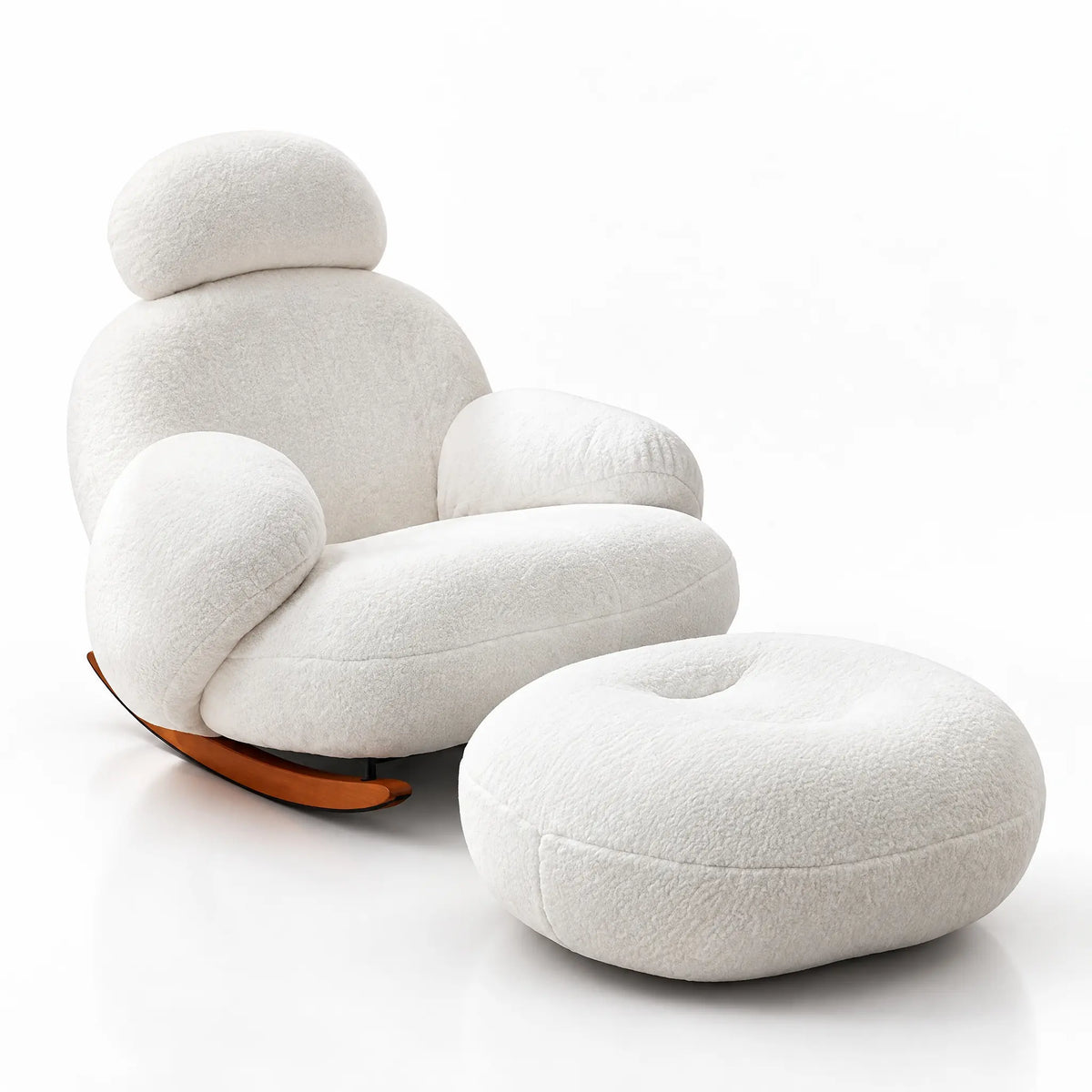 Fauteuil à bascule flanelle blanc avec pouf