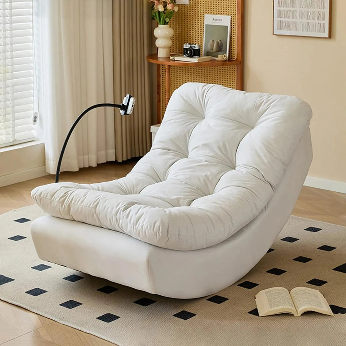 Fauteuil à bascule flanelle blanc avec support téléphone