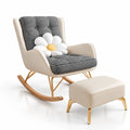 Fauteuil à bascule pied-de-poule crème avec repose-pieds