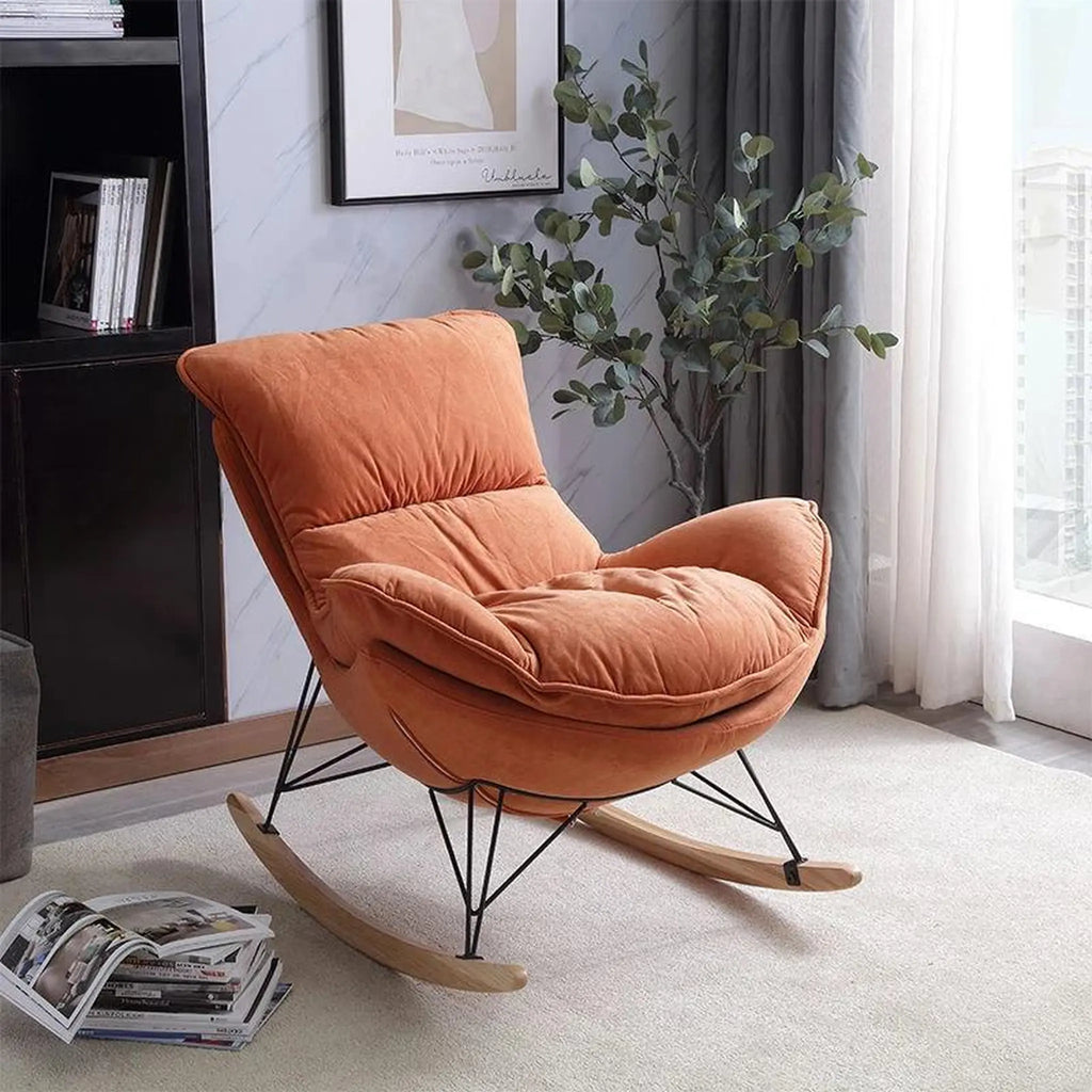 Fauteuil à bascule tissu orange avec repose-pieds