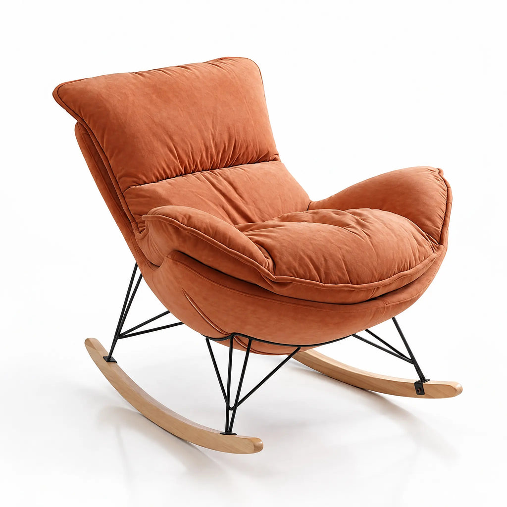 Fauteuil à bascule tissu orange avec repose-pieds