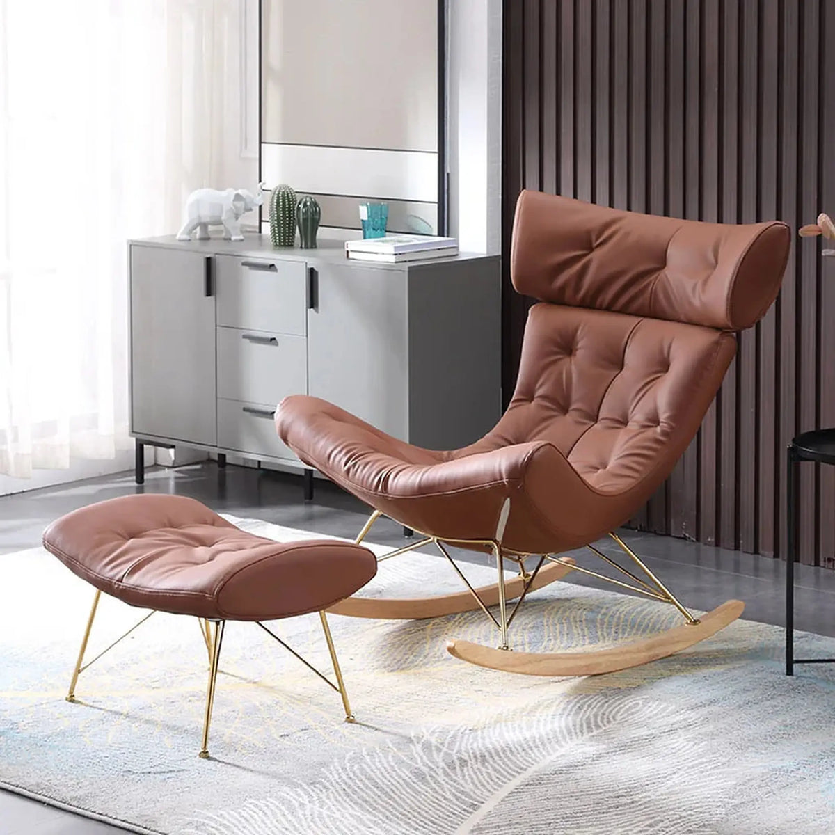 Fauteuil à bascule cuir synthétique orange – marron