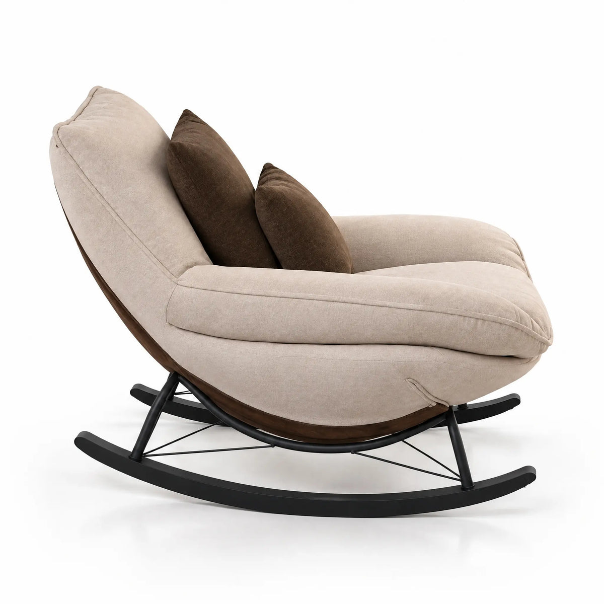 Fauteuil à bascule beige avec repose-pieds vu de profil