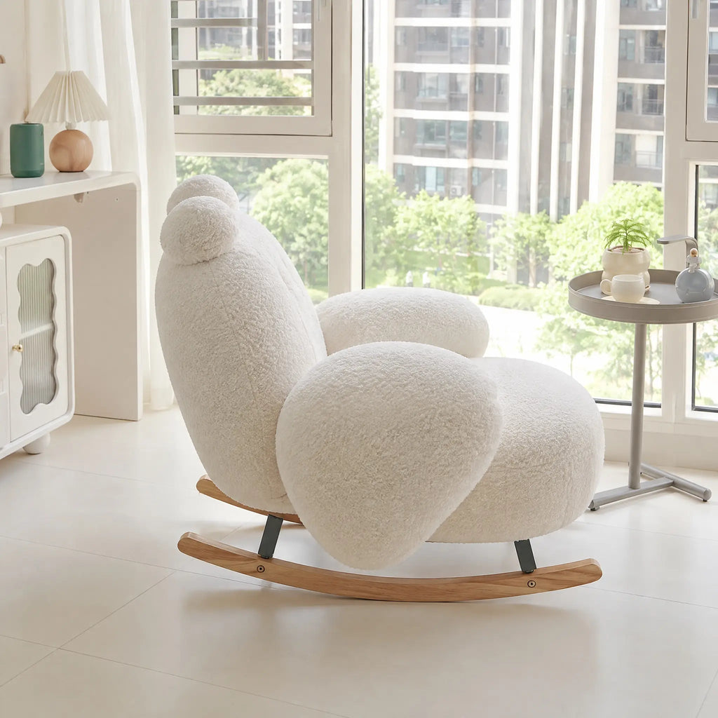 Fauteuil à bascule bouclé blanc