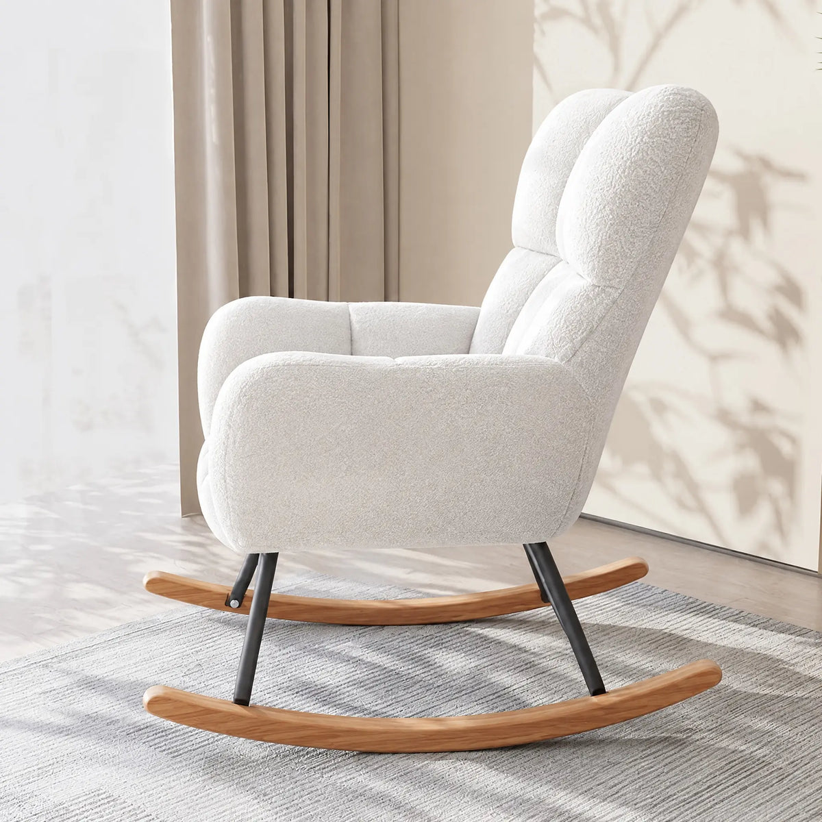 Fauteuil à bascule bouclette blanc