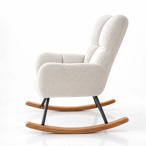 Fauteuil à bascule bouclette blanc vu de profil