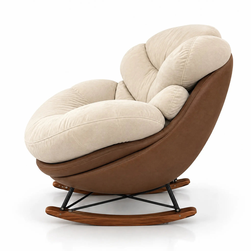 Fauteuil à bascule coton beige vu de profil