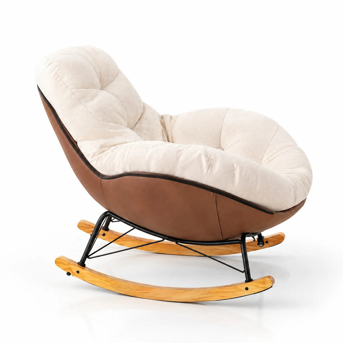 Fauteuil à bascule coton blanc cassé avec repose-pieds vu de profil