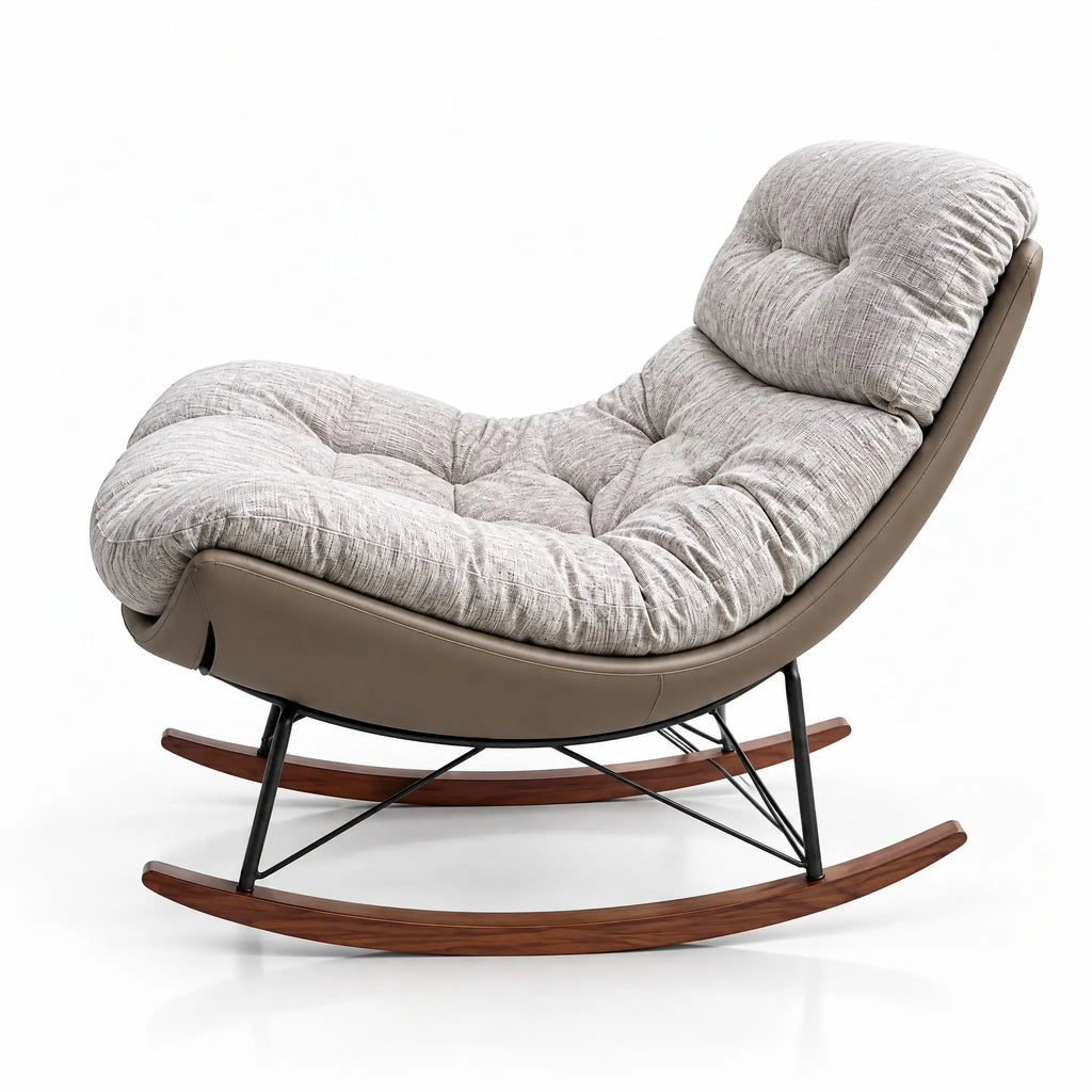 Fauteuil à bascule coton grège vu de profil