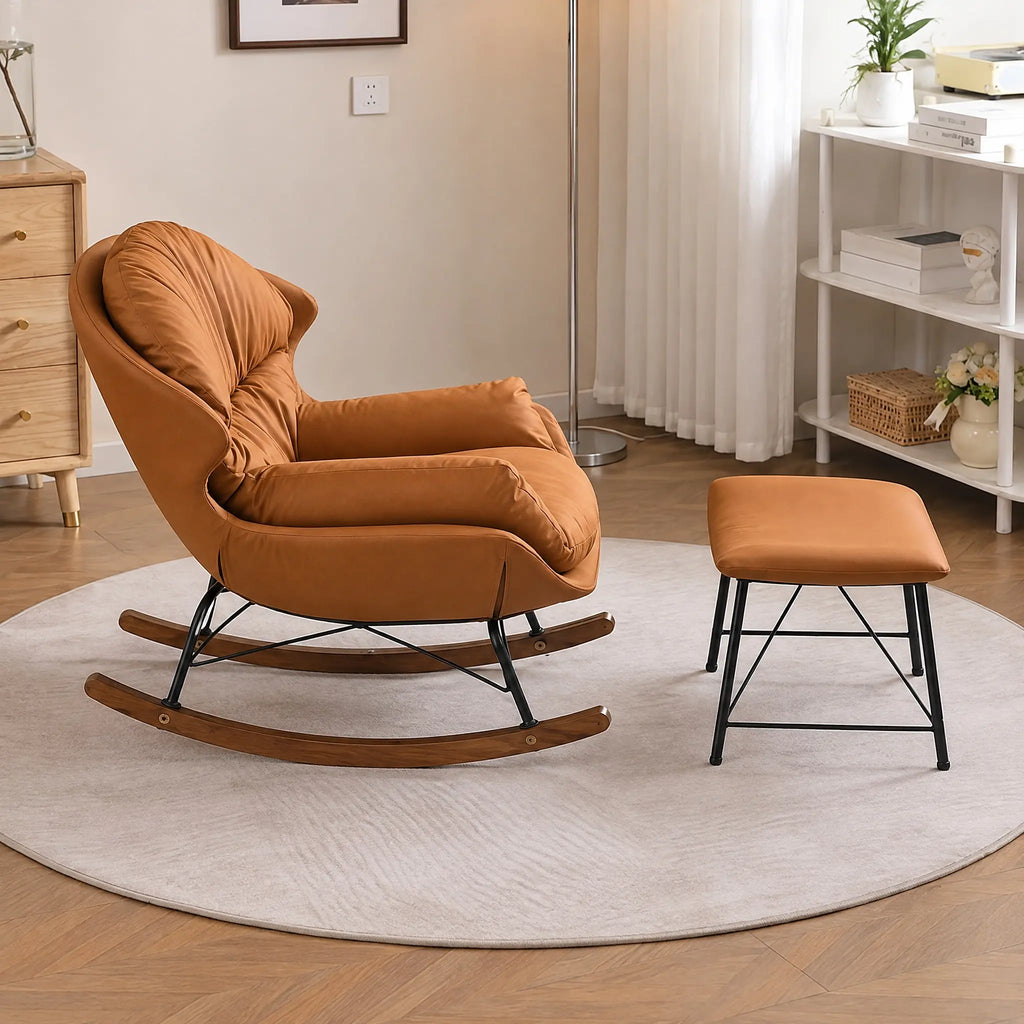 Fauteuil à bascule cuir PU caramel