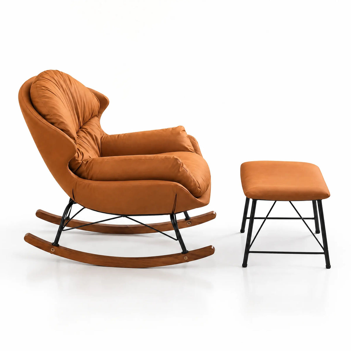 Fauteuil à bascule cuir PU caramel vu de profil