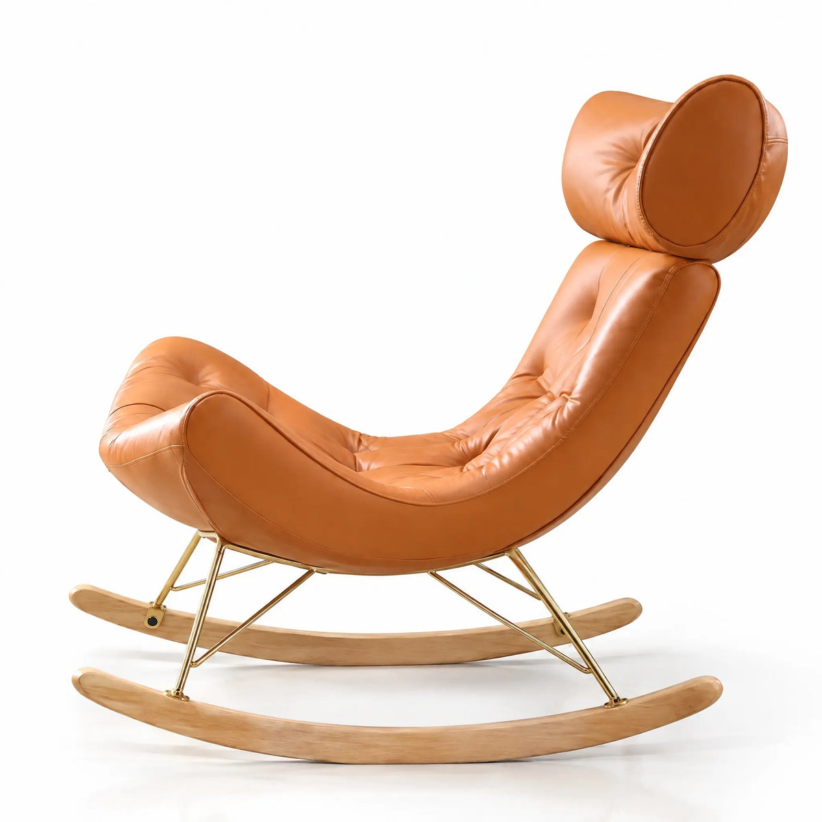 Fauteuil à bascule cuir synthétique orange vu de profil
