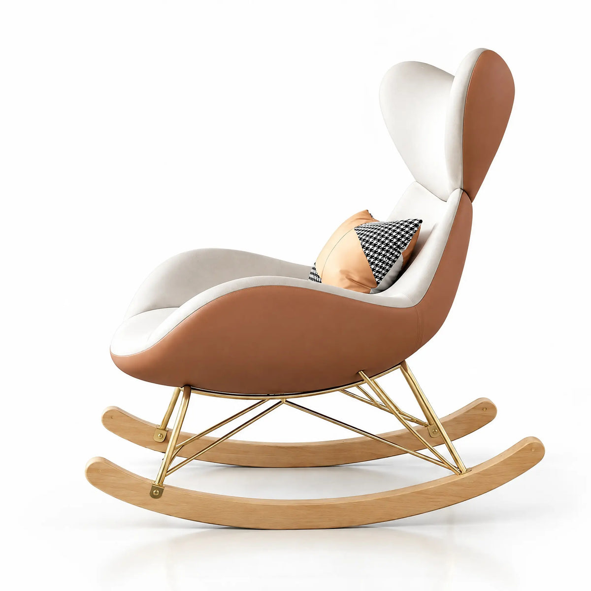 Fauteuil à bascule design orange et blanc vu de profil
