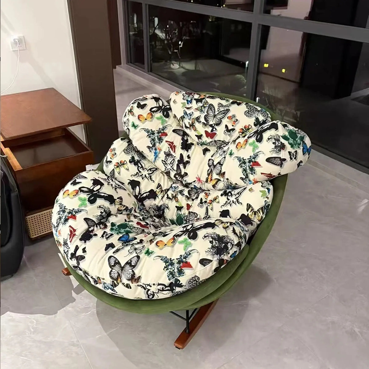 Fauteuil à bascule coton beige – vert