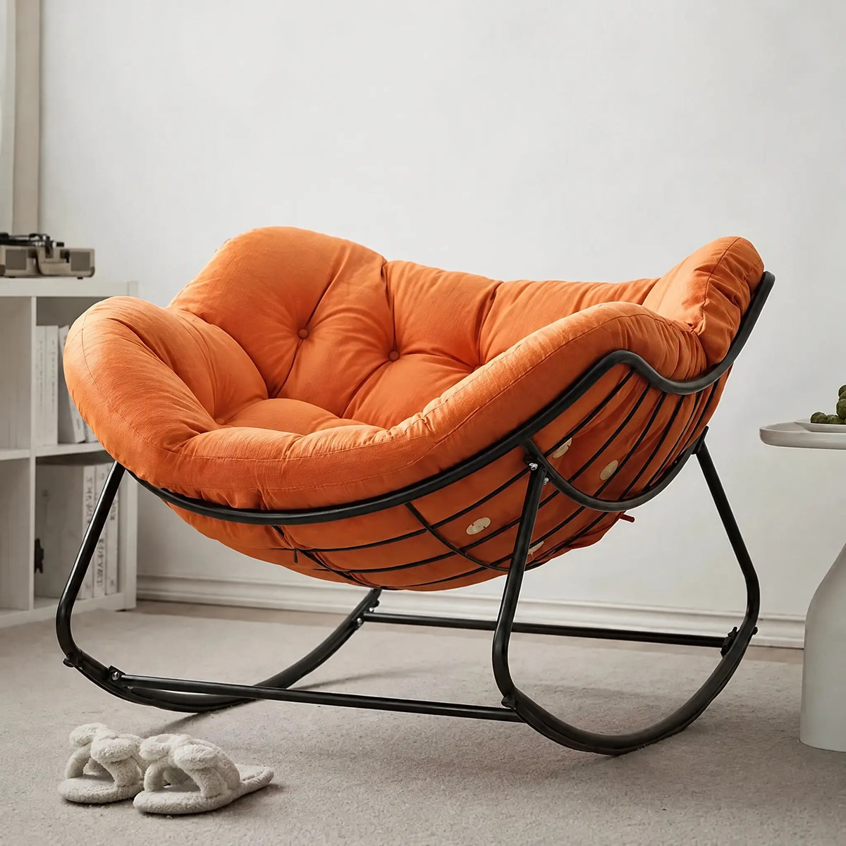 Fauteuil à bascule tissu beige – orange