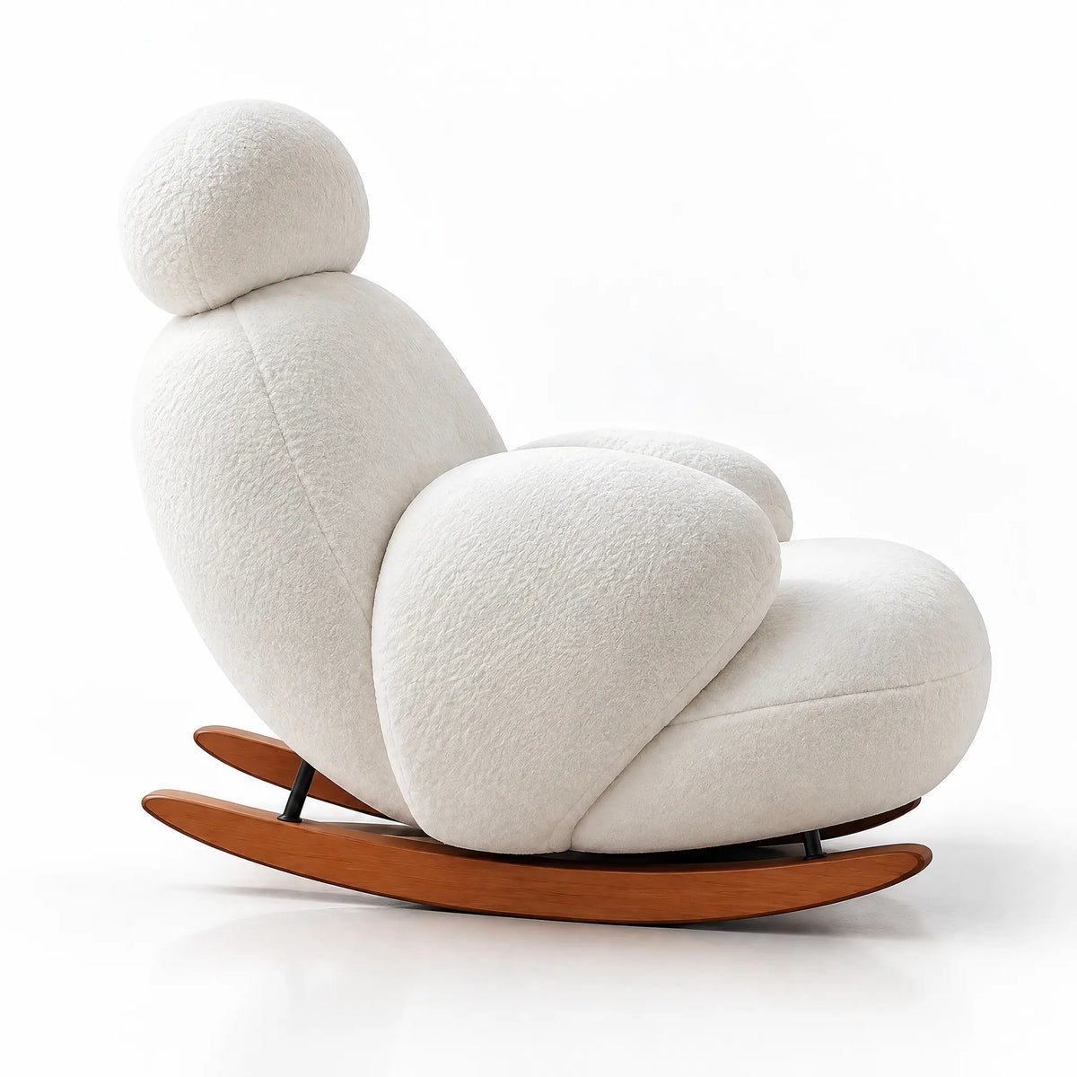 Fauteuil à bascule flanelle blanc avec pouf vu de profil