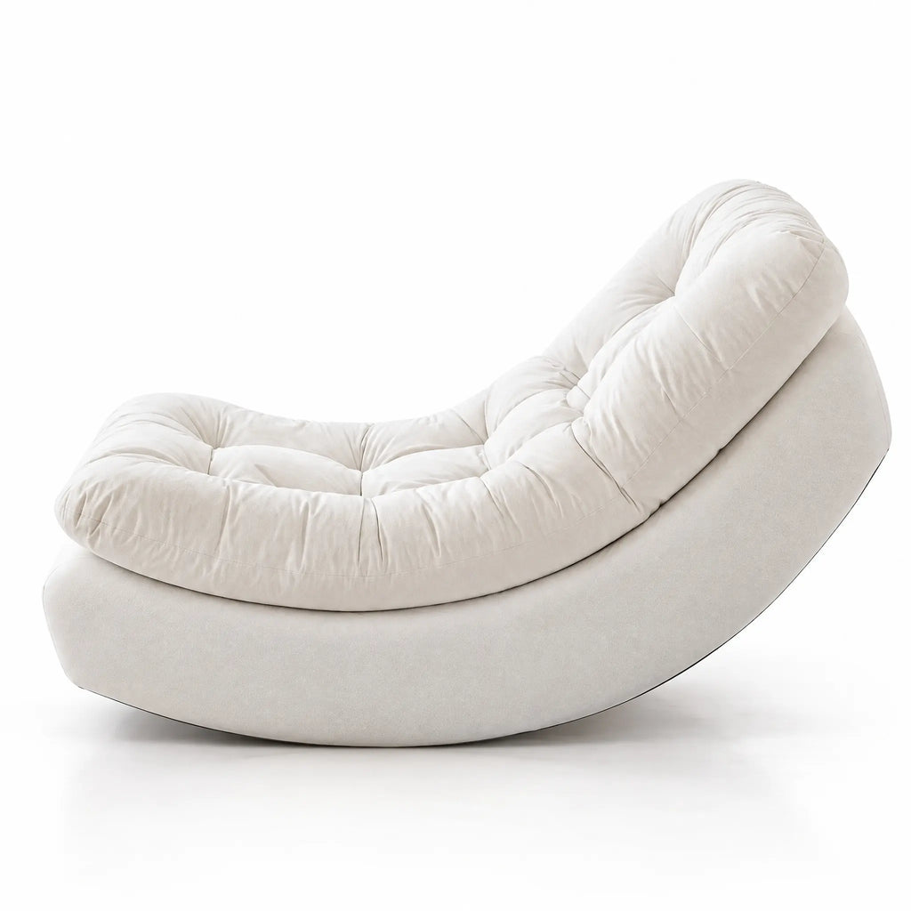 Fauteuil à bascule flanelle blanc avec support téléphone vu de profil