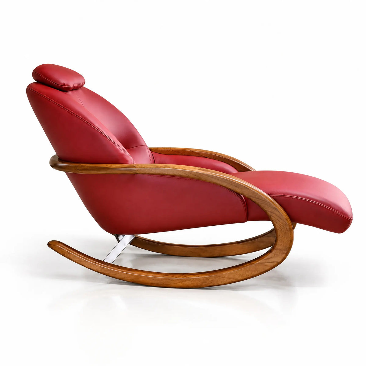Fauteuil à bascule inclinable éco-cuir rouge vu de profil