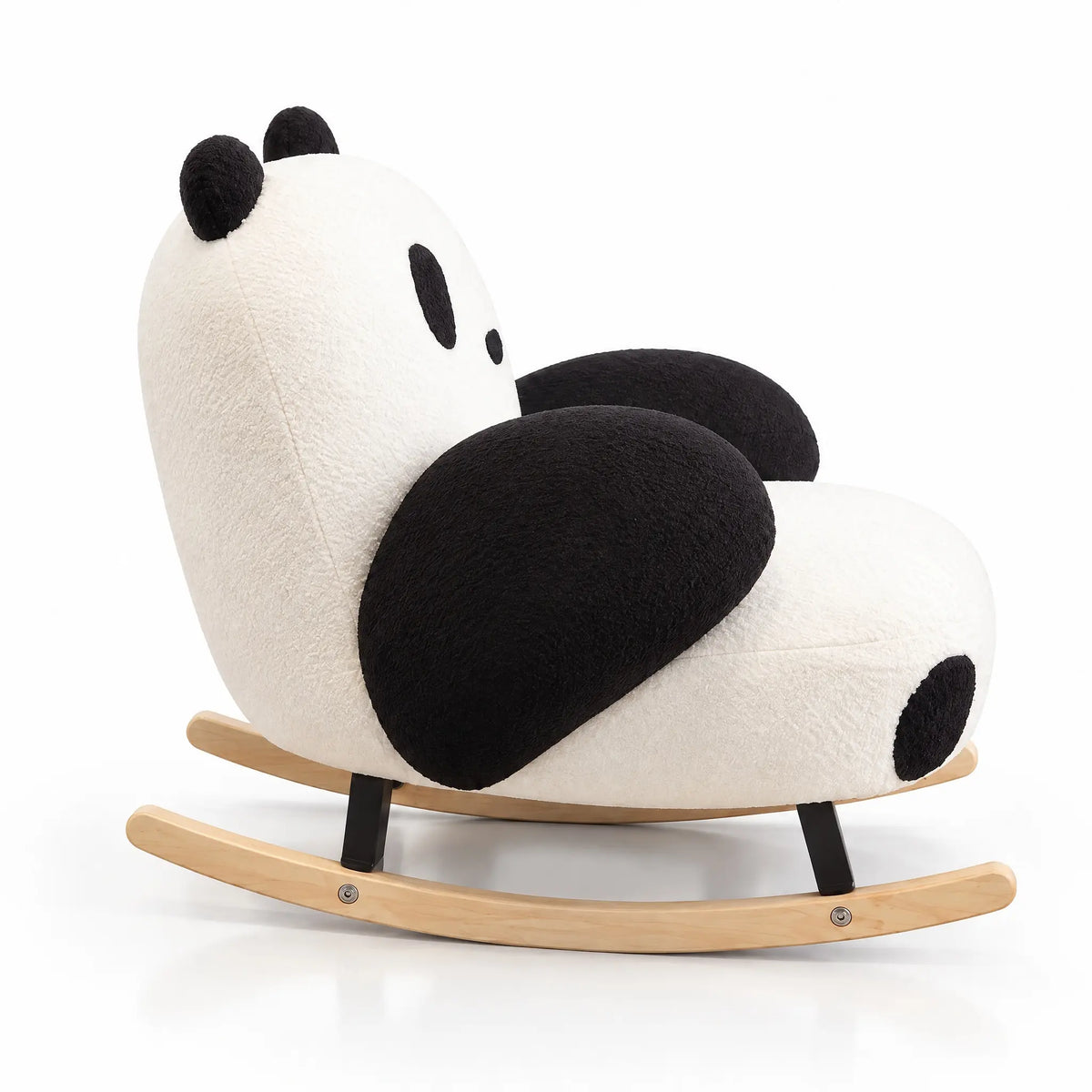 Fauteuil à bascule panda blanc et noir vu de profil