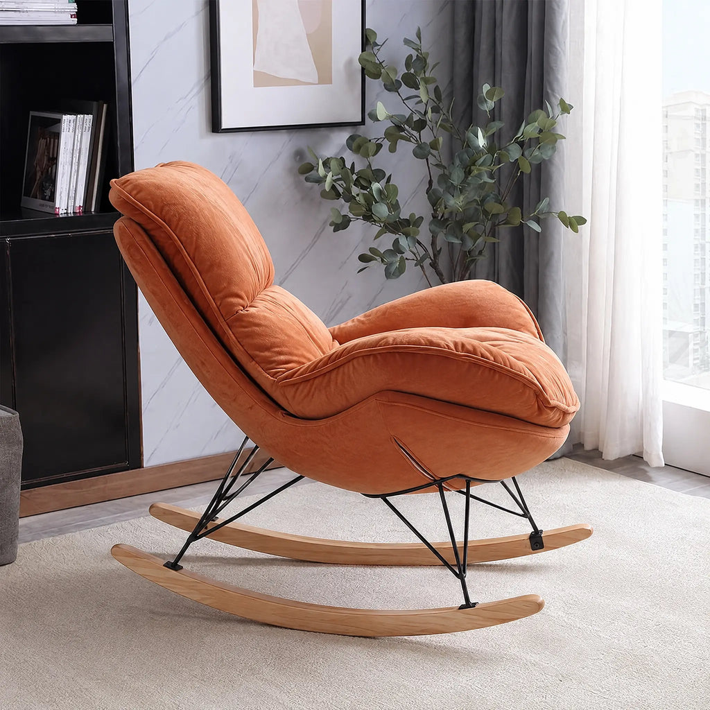 Fauteuil à bascule tissu orange avec repose-pieds
