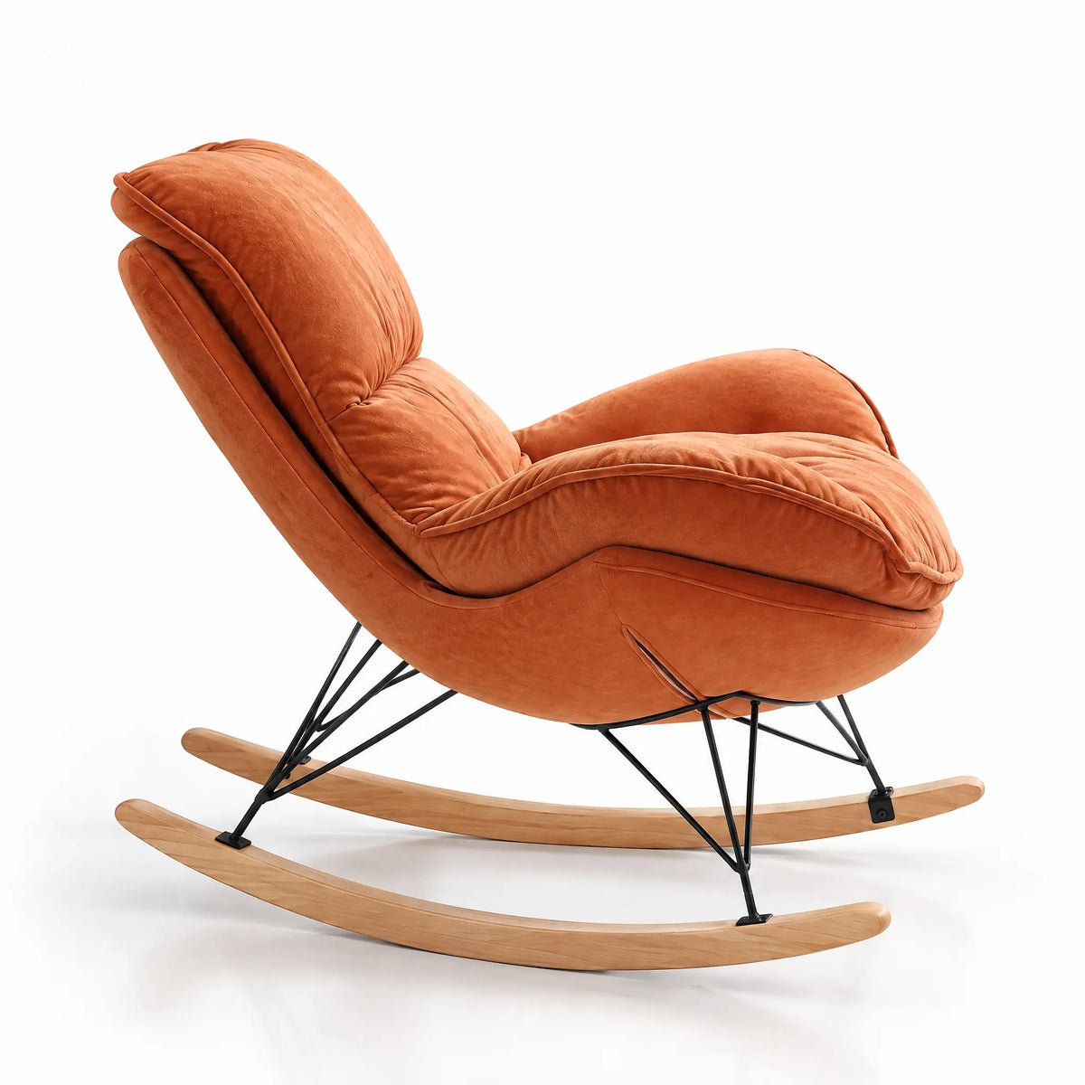 Fauteuil à bascule tissu orange avec repose-pieds vu de profil