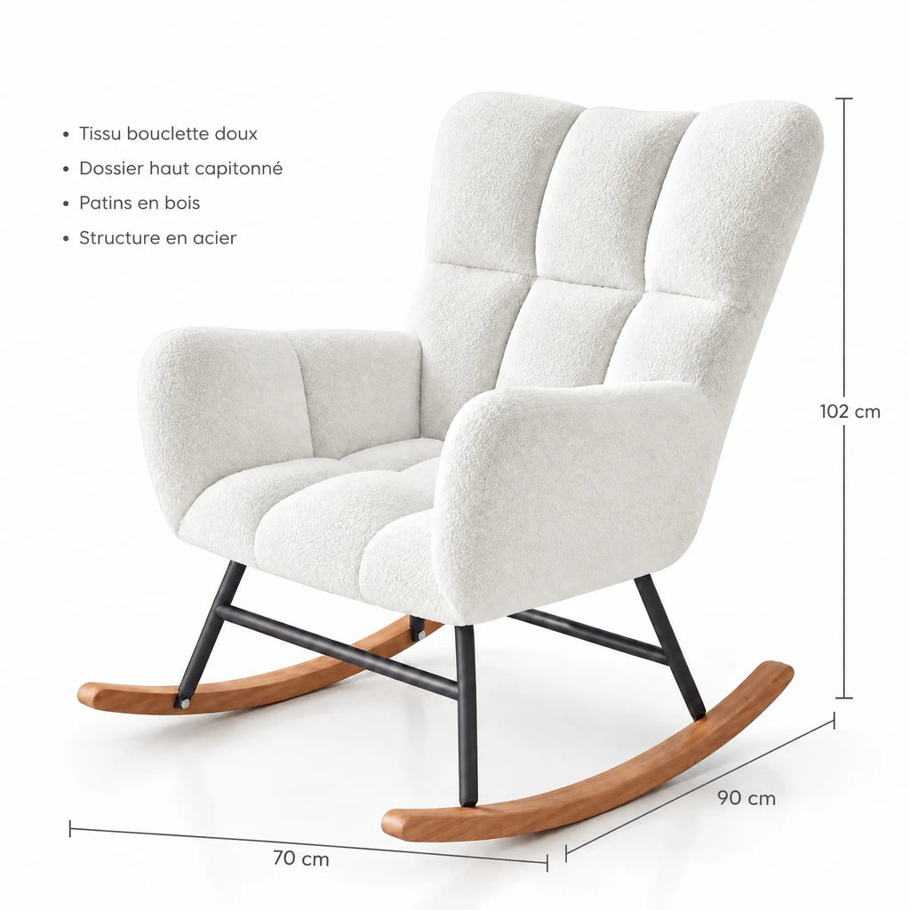 Fauteuil à bascule bouclette blanc – dimensions
