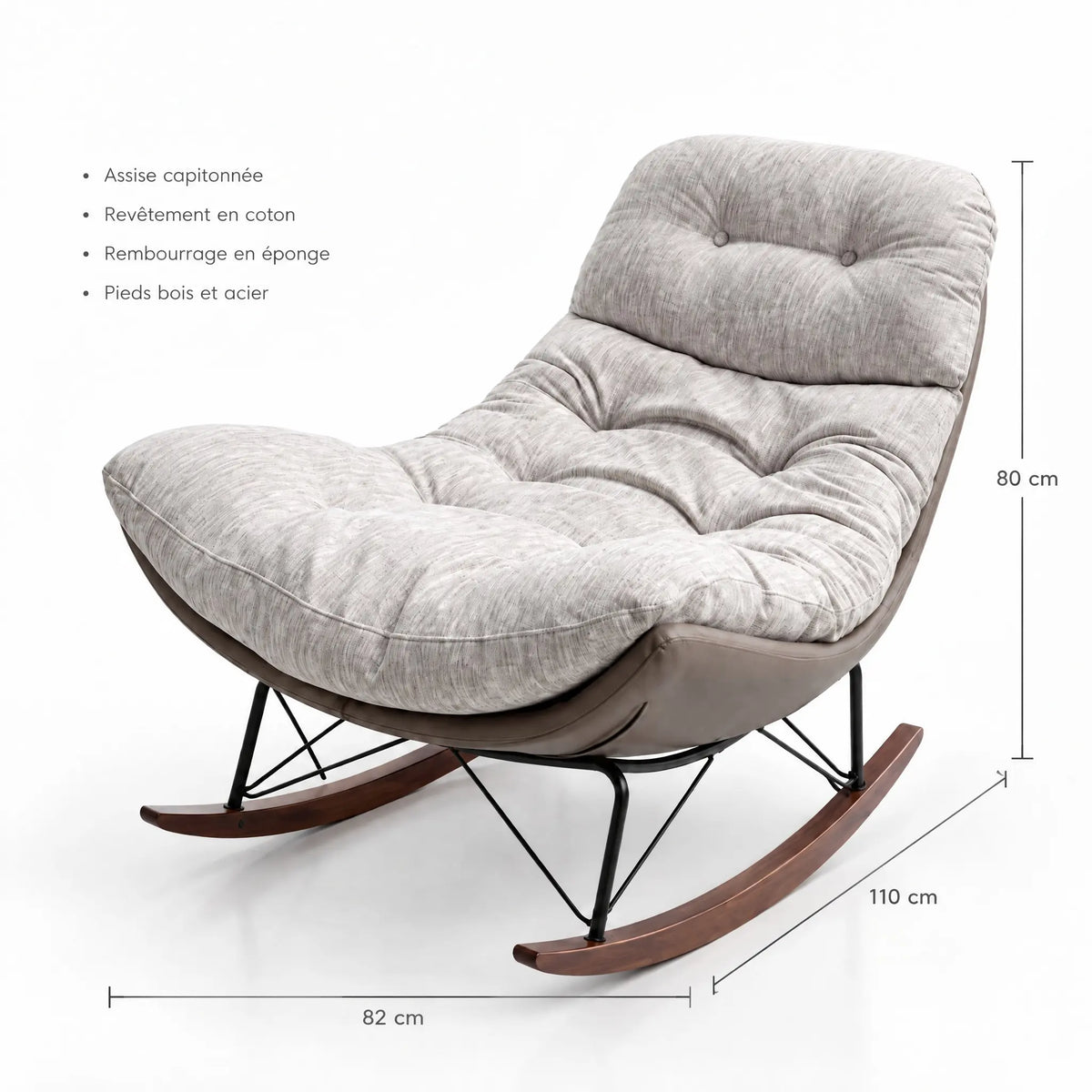 Fauteuil à bascule coton grège – dimensions
