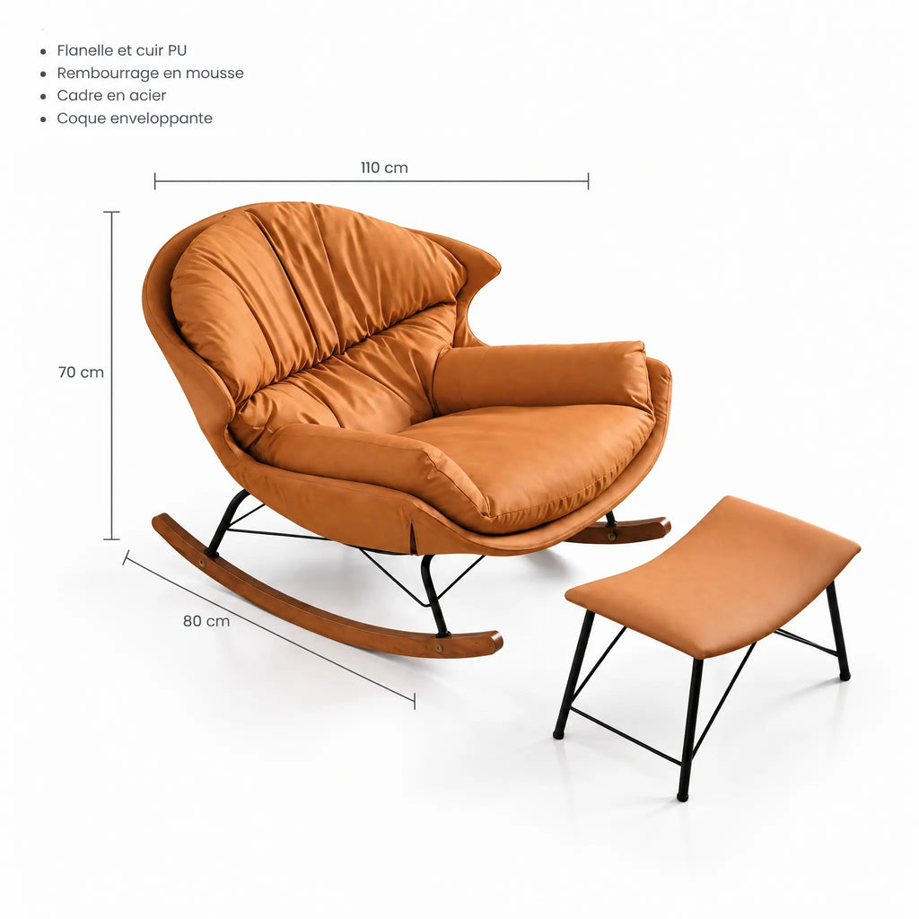 Fauteuil à bascule cuir PU caramel – dimensions