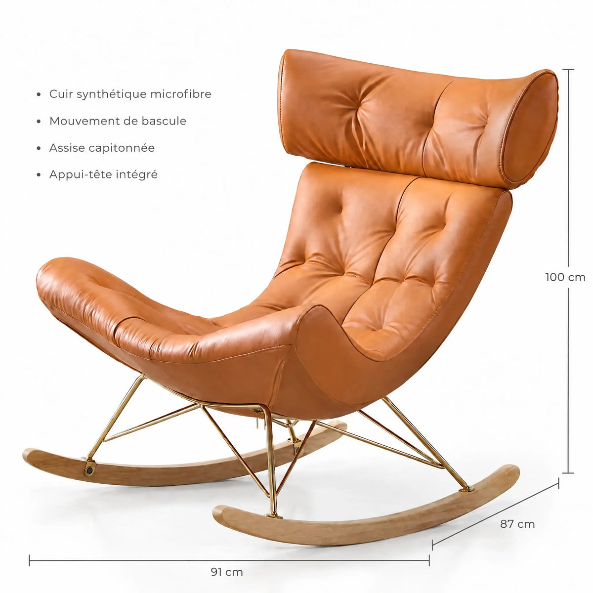 Fauteuil à bascule cuir synthétique orange – dimensions