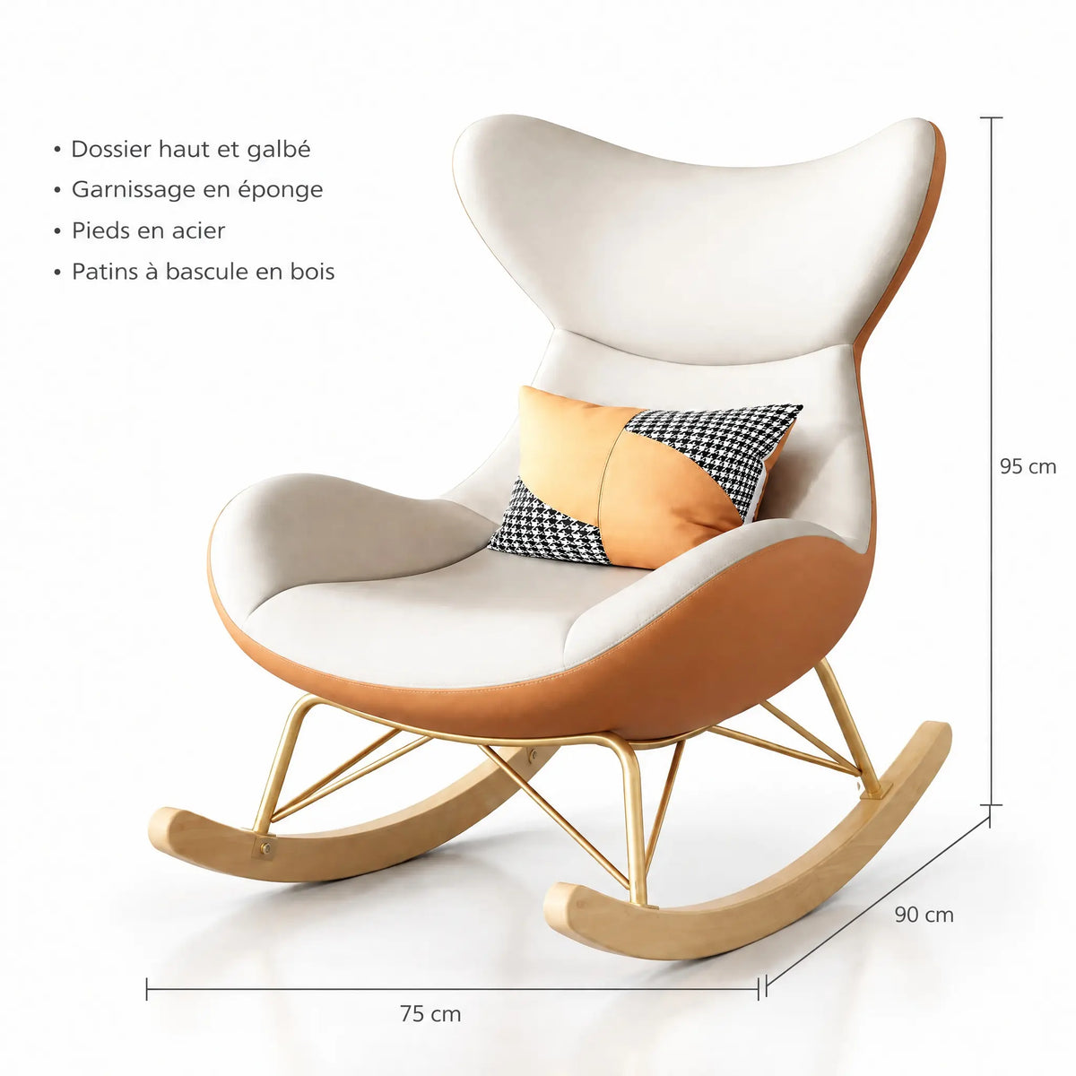 Fauteuil à bascule design orange et blanc – dimensions
