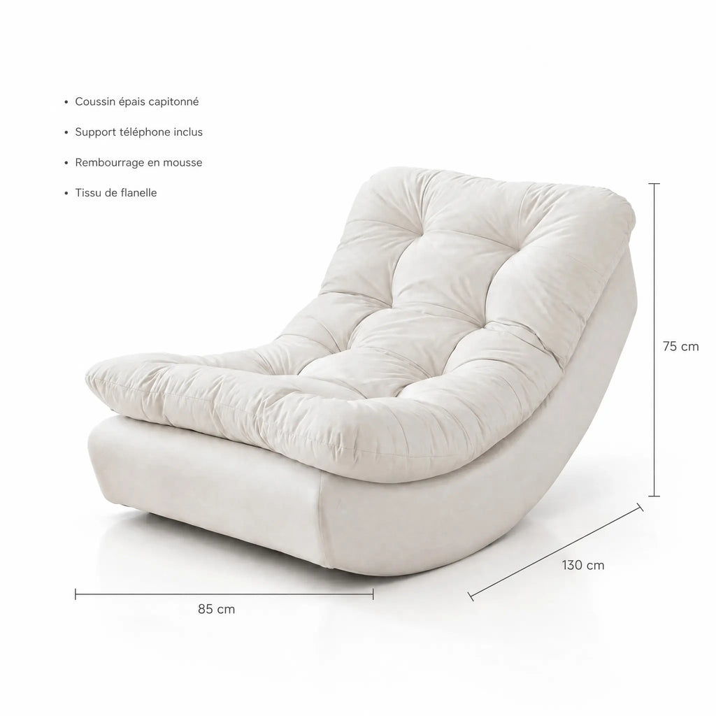 Fauteuil à bascule flanelle blanc avec support téléphone – dimensions