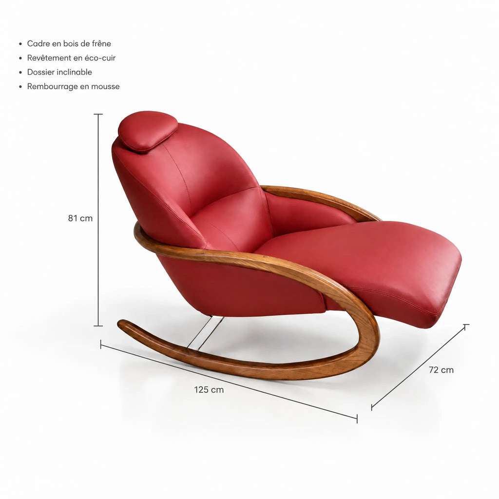 Fauteuil à bascule inclinable éco-cuir rouge – dimensions