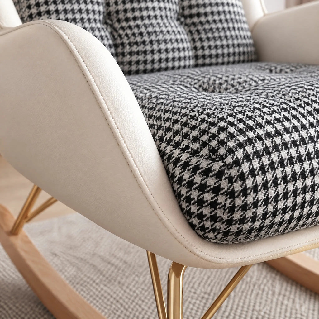 Fauteuil à bascule pied-de-poule crème avec repose-pieds