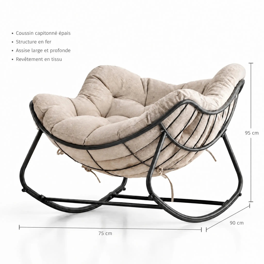 Fauteuil à bascule tissu beige – dimensions