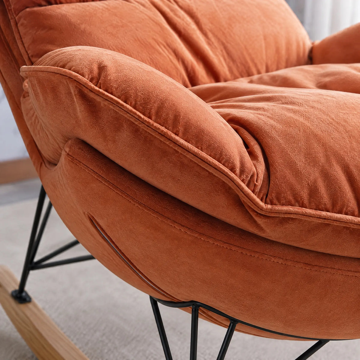 Fauteuil à bascule tissu orange avec repose-pieds