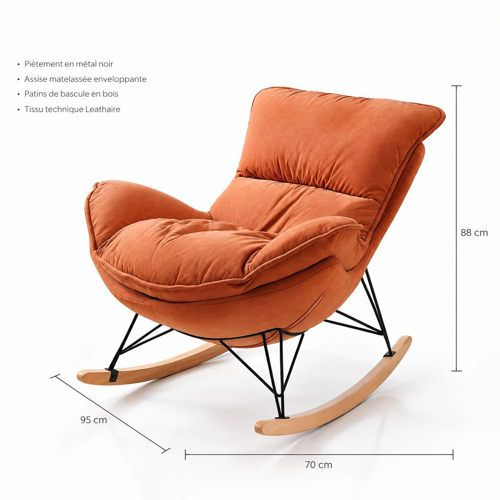 Fauteuil à bascule tissu orange avec repose-pieds – dimensions