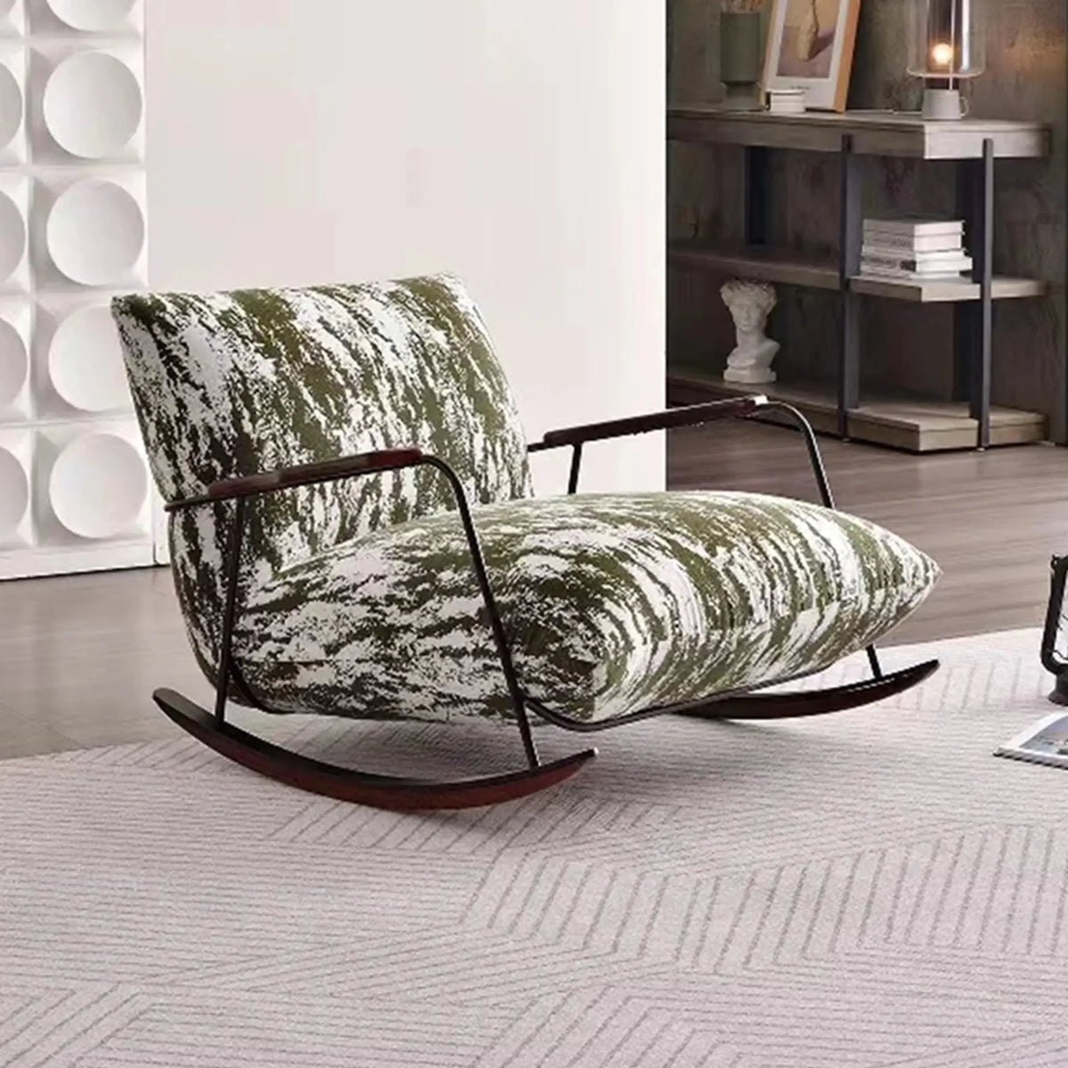 Fauteuil à bascule velours noir chiné – vert