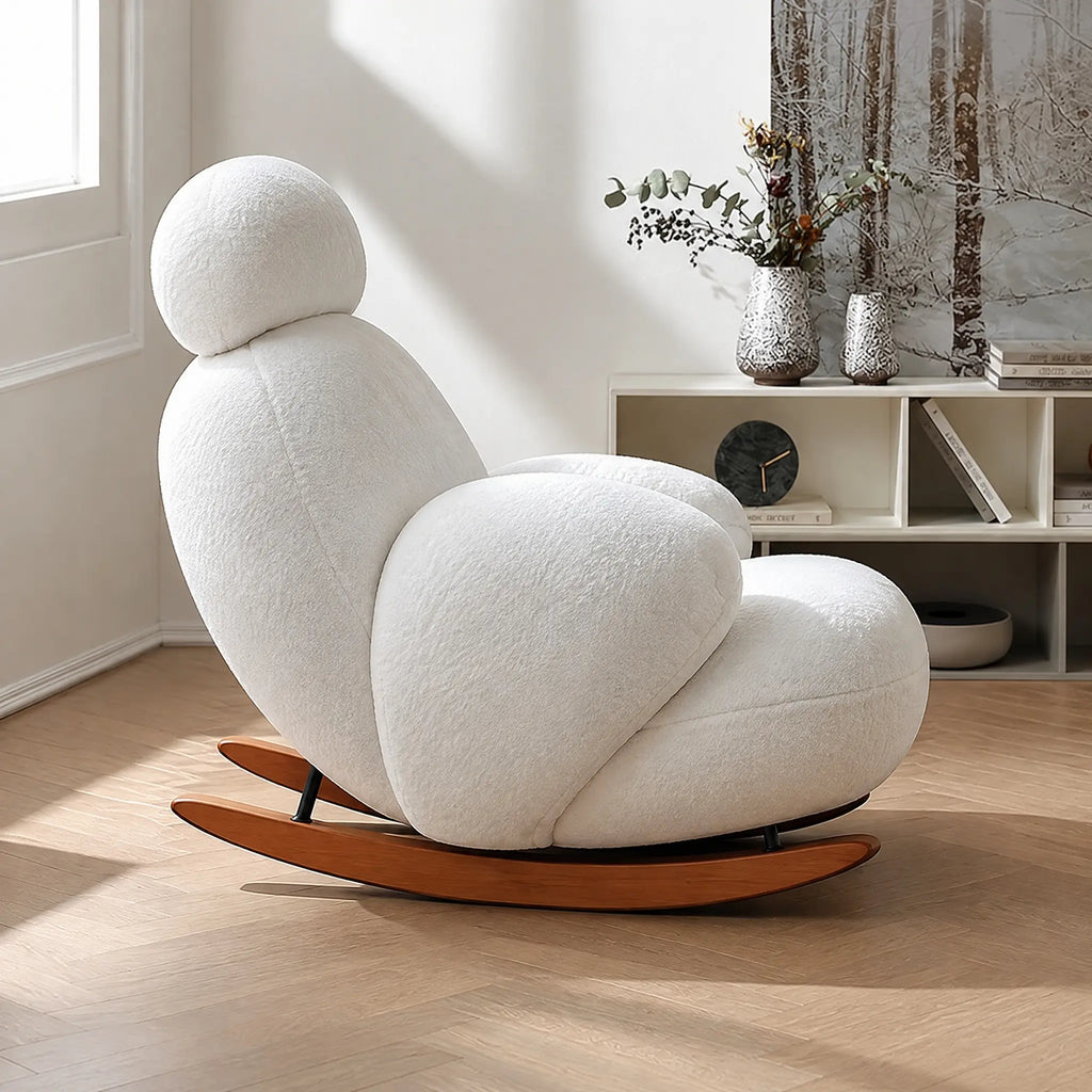 Fauteuil à bascule flanelle blanc avec pouf