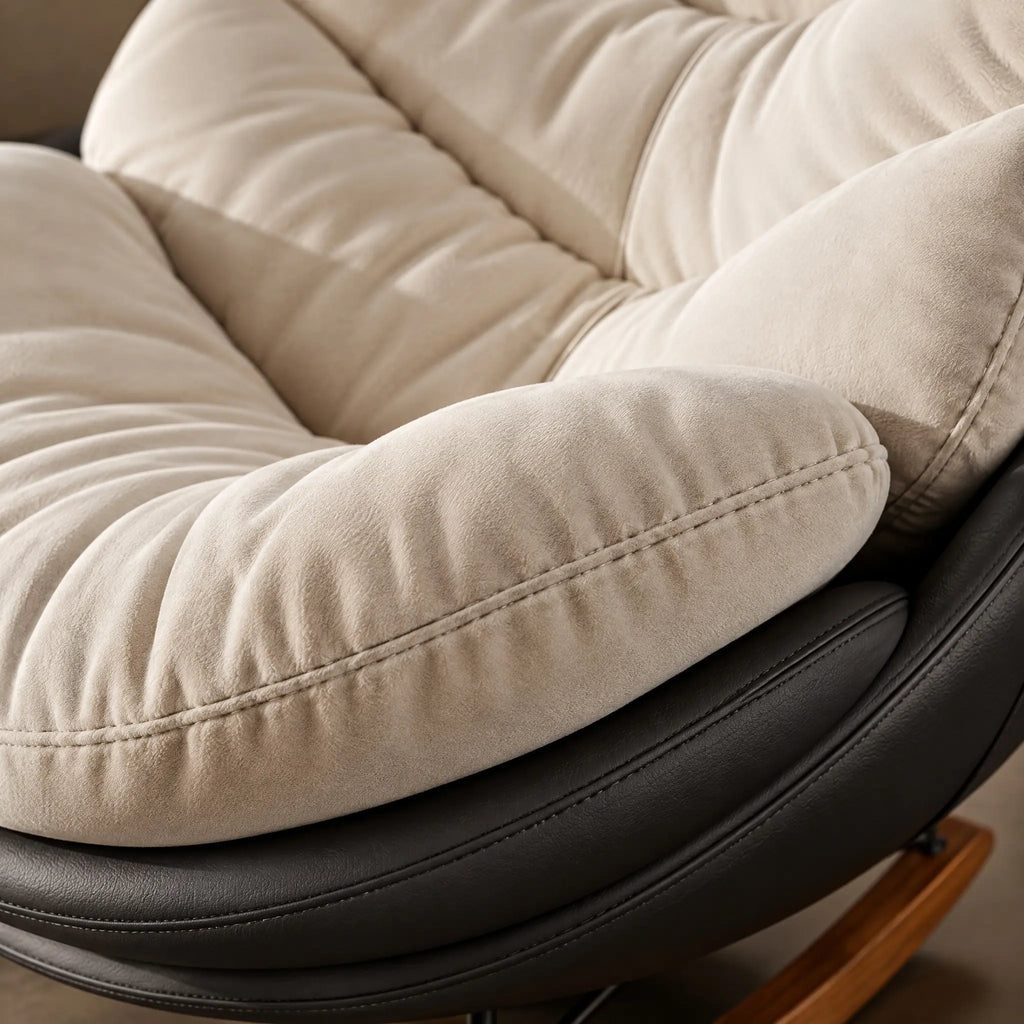 Fauteuil à bascule tissu blanc cassé avec pouf
