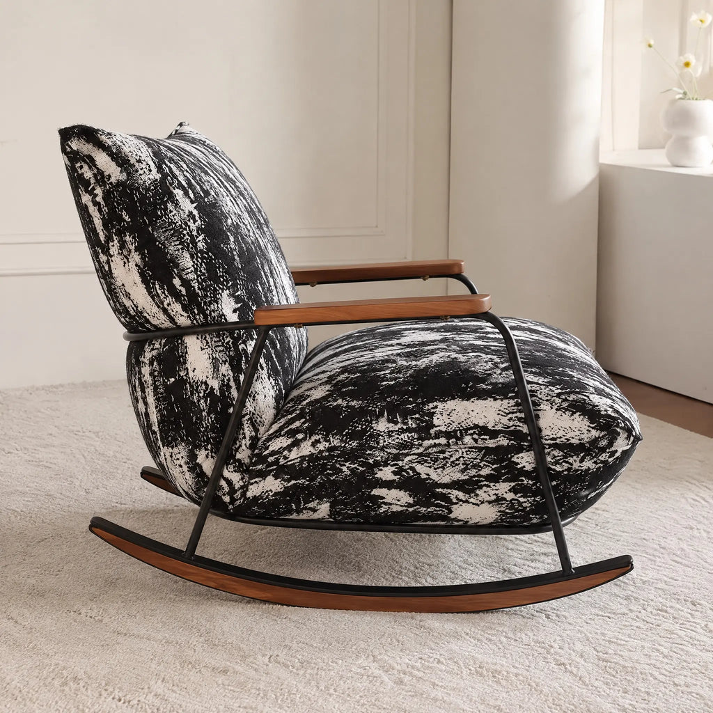 Fauteuil à bascule velours noir chiné